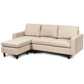 Beige L-Shaped Right or Left Facing Mid-Century Style Sectional Sofa