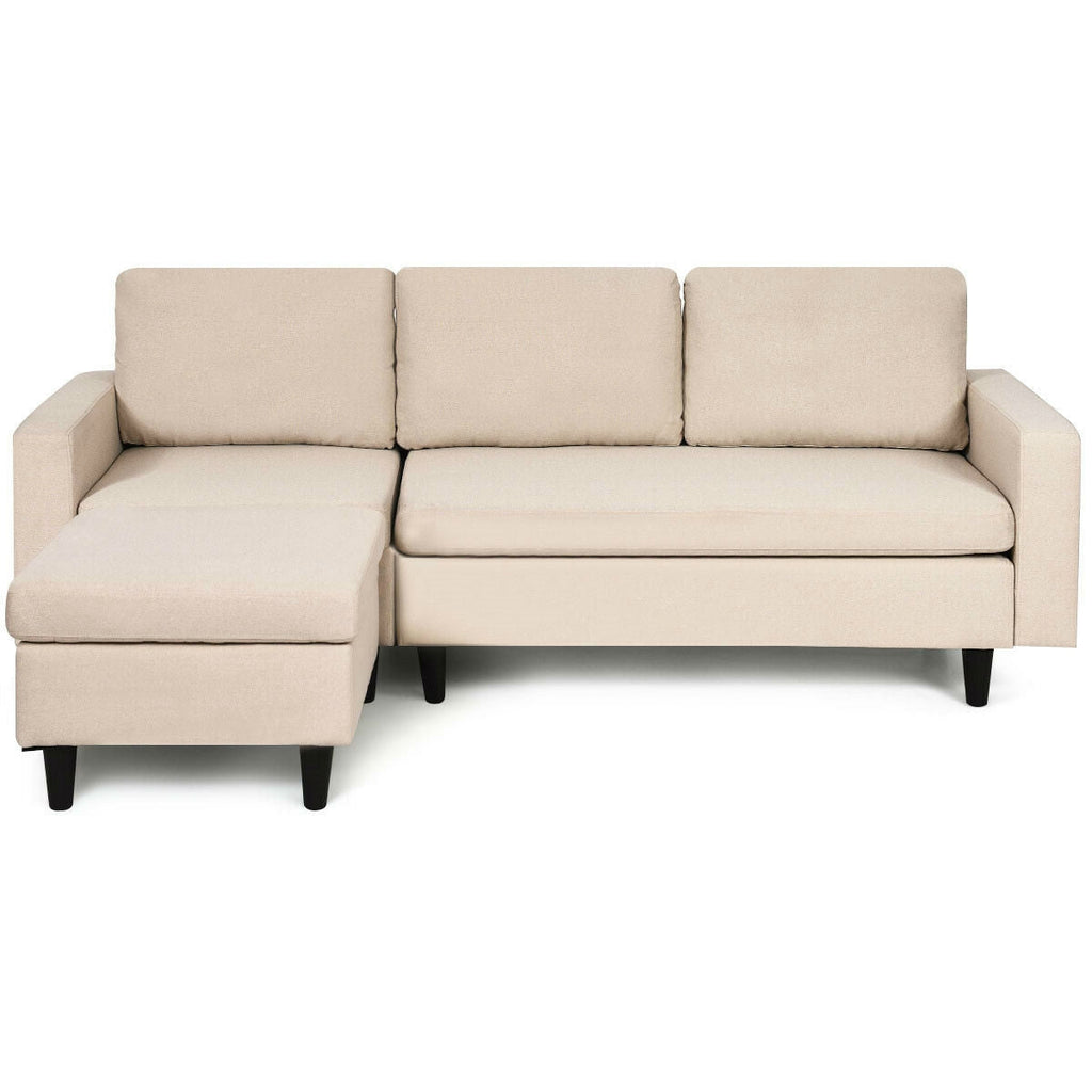Beige L-Shaped Right or Left Facing Mid-Century Style Sectional Sofa - Deals Kiosk