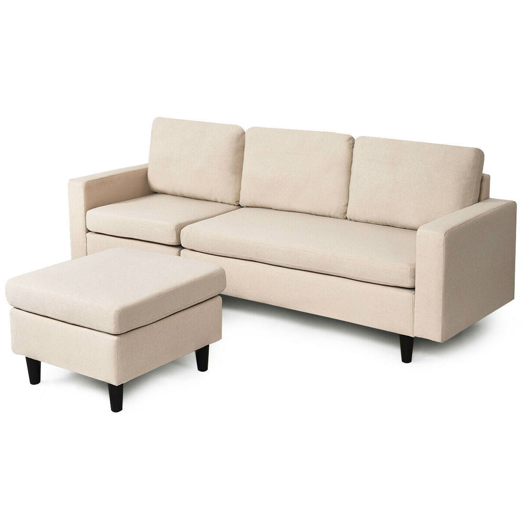 Beige L-Shaped Right or Left Facing Mid-Century Style Sectional Sofa - Deals Kiosk