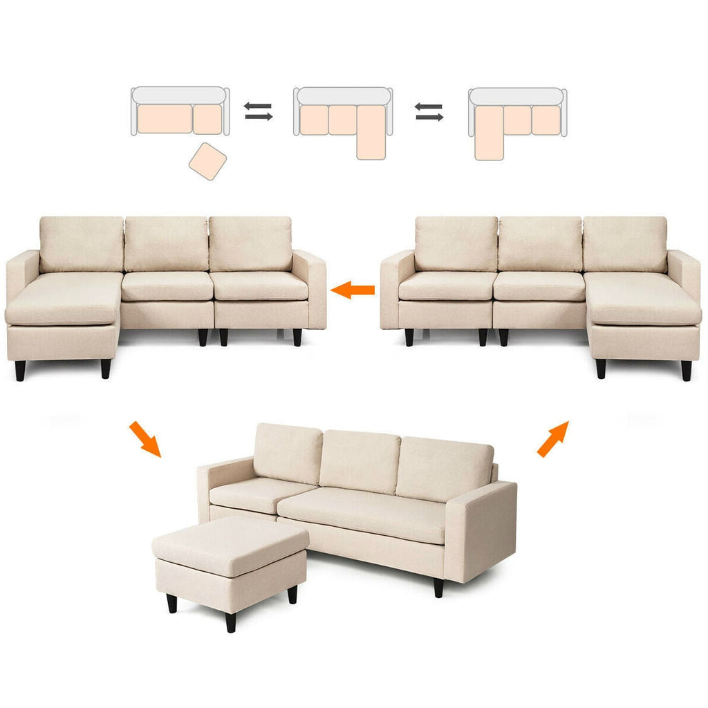 Beige L-Shaped Right or Left Facing Mid-Century Style Sectional Sofa - Deals Kiosk