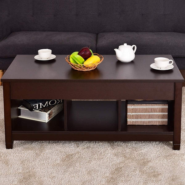 Brown Wood Lift Top Coffee Table with Hidden Storage Space - Deals Kiosk