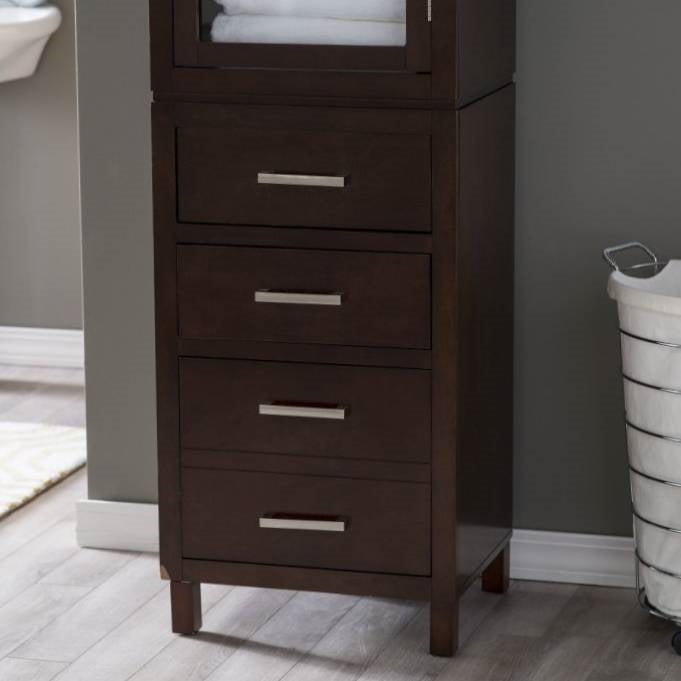 Espresso Wood Linen Tower Bathroom Storage Cabinet with Glass Paneled Door - Deals Kiosk
