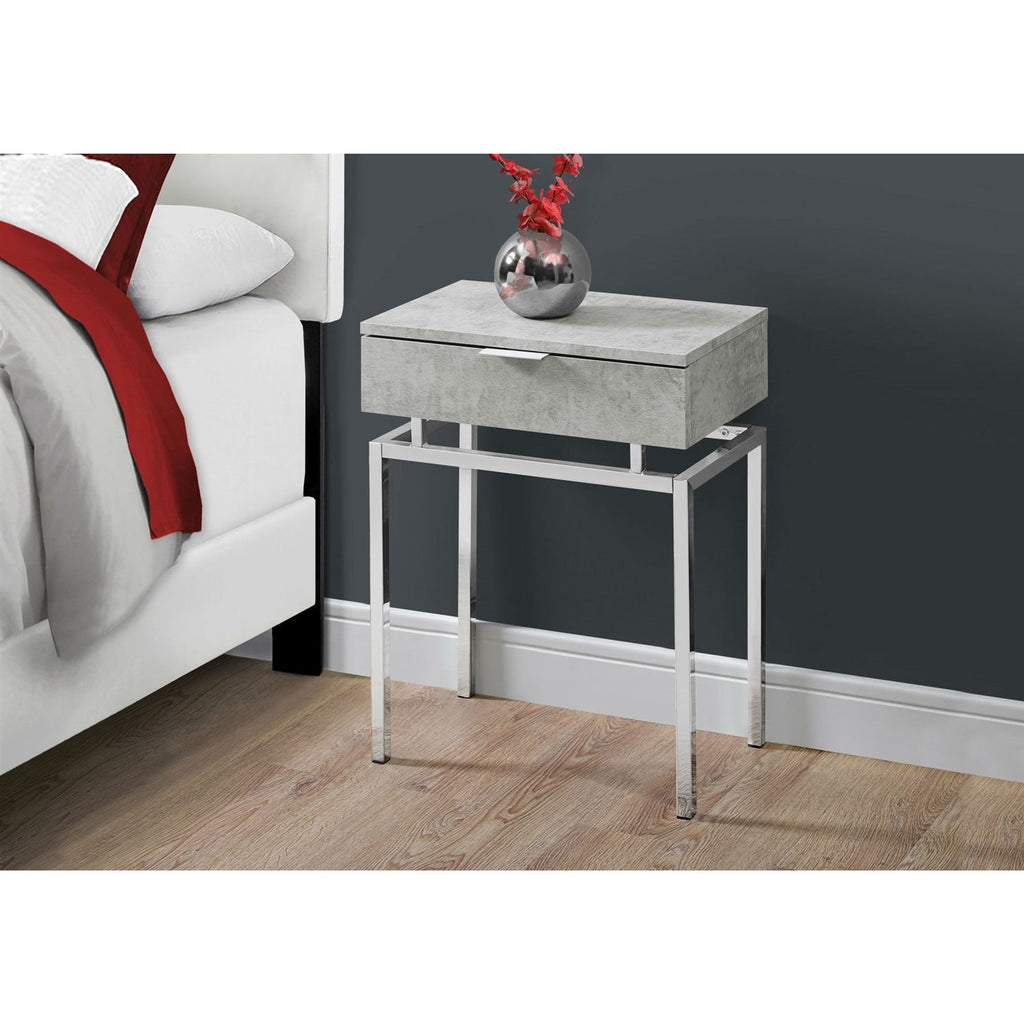 24in Modern End Table 1 Drawer Nightstand Grey with Chrome Metal Legs - Deals Kiosk