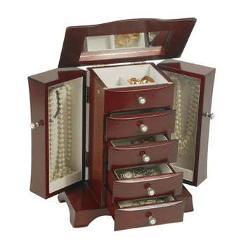 4-Drawer Jewelry Box in Cherry / Mahogany Wood Finish - Deals Kiosk
