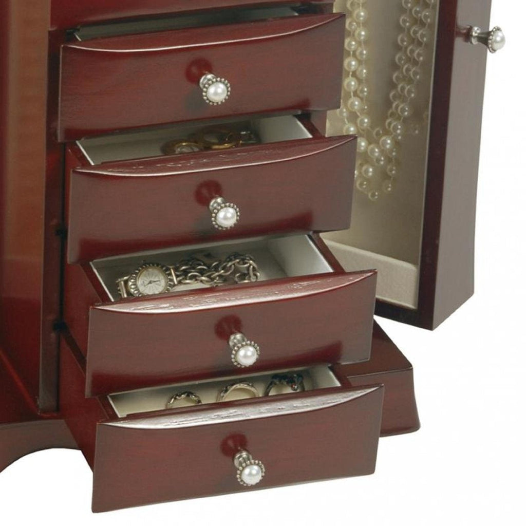 4-Drawer Jewelry Box in Cherry / Mahogany Wood Finish - Deals Kiosk