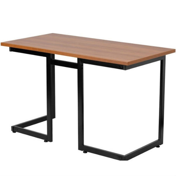 Modern Black Metal Frame Computer Desk with Cherry Wood Finish Top - Deals Kiosk