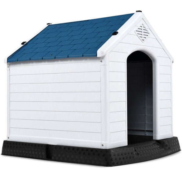 Medium size Dog House Outdoor White Blue Plastic with Elevated Floor - Deals Kiosk