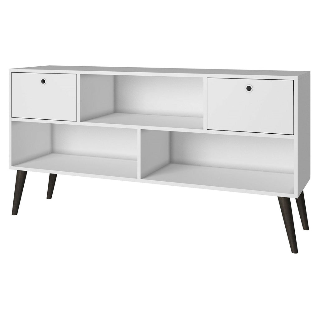 Mid-Century Modern Entertainment Center TV Stand in White Grey Wood Finish - Deals Kiosk