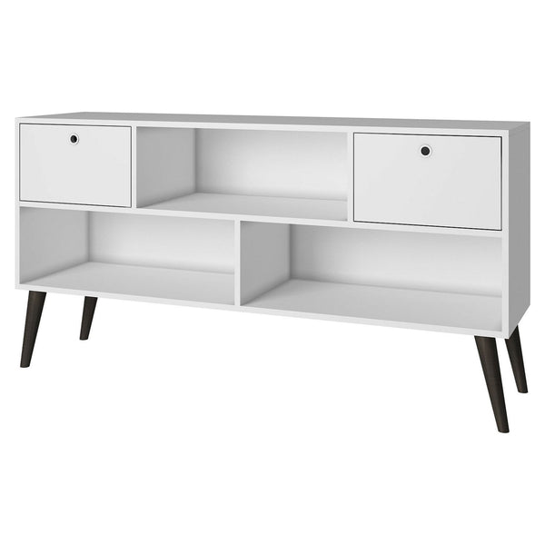 Mid-Century Modern Entertainment Center TV Stand in White Grey Wood Finish - Deals Kiosk