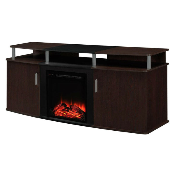 Electric Fireplace TV Stand in Cherry Black Wood Finish - Deals Kiosk