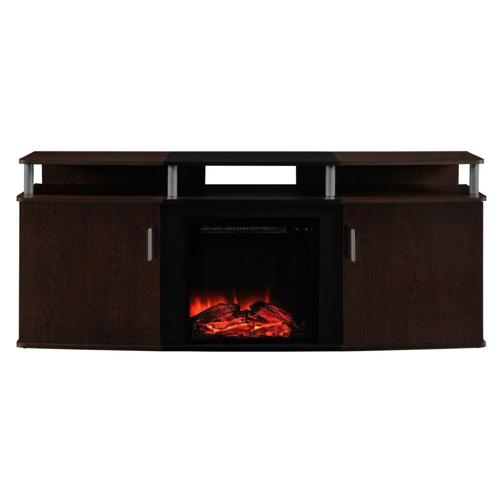 Electric Fireplace TV Stand in Cherry Black Wood Finish - Deals Kiosk