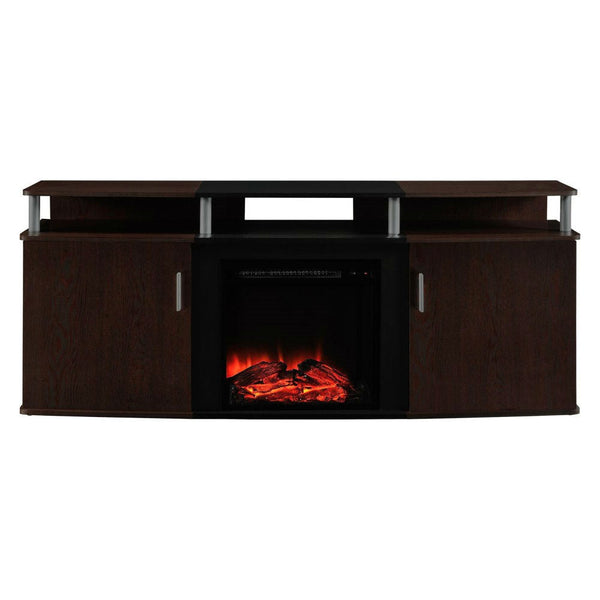 Electric Fireplace TV Stand in Cherry Black Wood Finish - Deals Kiosk