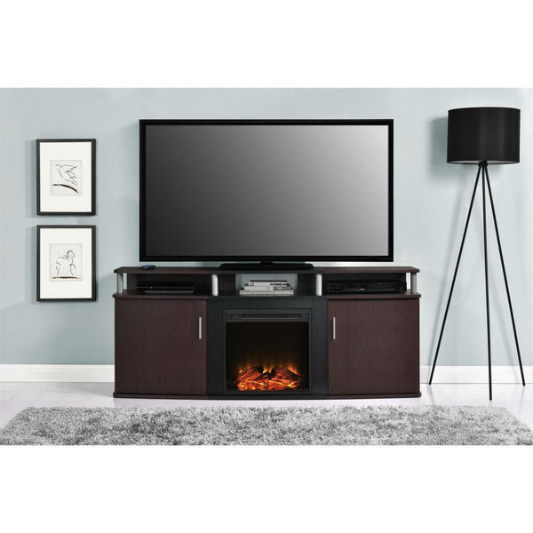 Electric Fireplace TV Stand in Cherry Black Wood Finish - Deals Kiosk