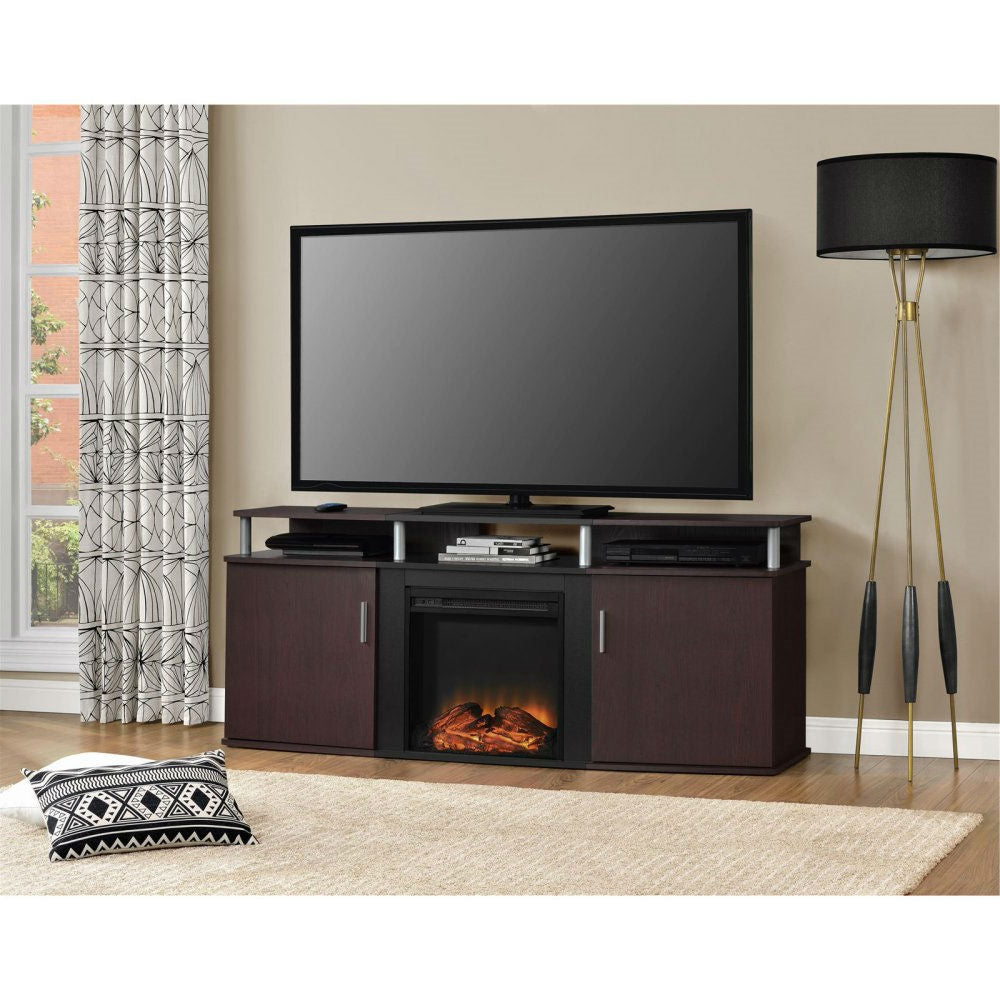 Electric Fireplace TV Stand in Cherry Black Wood Finish - Deals Kiosk