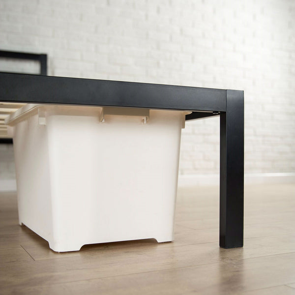 Full Metal Platform Bed with Headboard and Wood Slats - Deals Kiosk