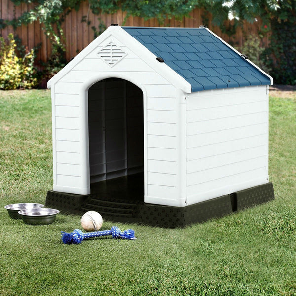 Medium size Outdoor Heavy Duty Blue and White Plastic Dog House - Deals Kiosk