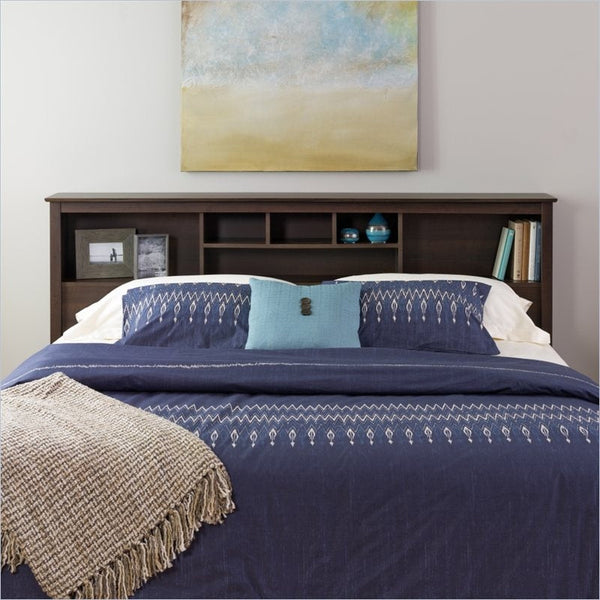 King size Bookcase Headboard in Espresso Wood Finish - Deals Kiosk
