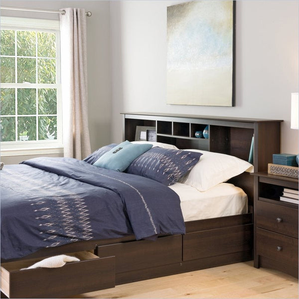 King size Bookcase Headboard in Espresso Wood Finish - Deals Kiosk