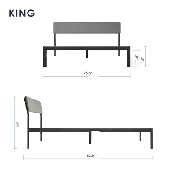 King Size Grey Soft Fabric Metal Headboard Platform Bed Wooden Slats - Deals Kiosk