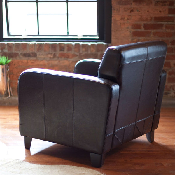 Dark Brown Leather Upholstered Club Chair with Wood Frame and Legs - Deals Kiosk