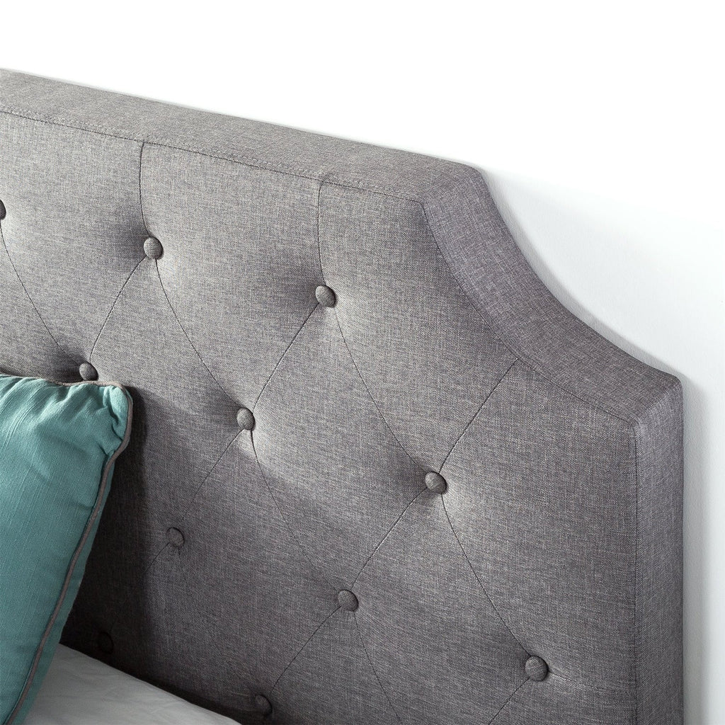 King size Upholstered Platform Bed with Grey Fabric Tufted Linen Headboard - Deals Kiosk