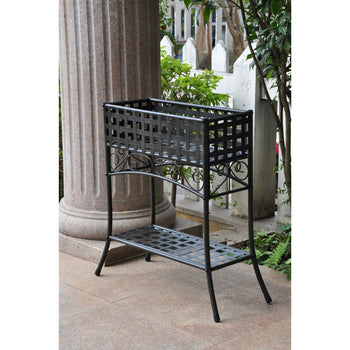 Elevated Rectangular Metal Planter Stand in Black Wrought Iron - Deals Kiosk
