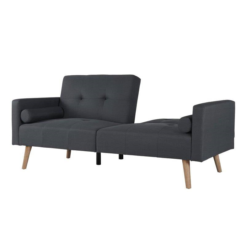 Grey Fabric Upholstered Sleeper Sofa Bed with Mid-Century Modern Wood Legs - Deals Kiosk