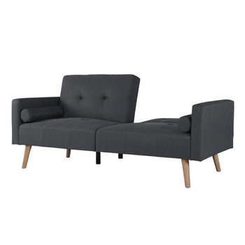 Grey Fabric Upholstered Sleeper Sofa Bed with Mid-Century Modern Wood Legs - Deals Kiosk