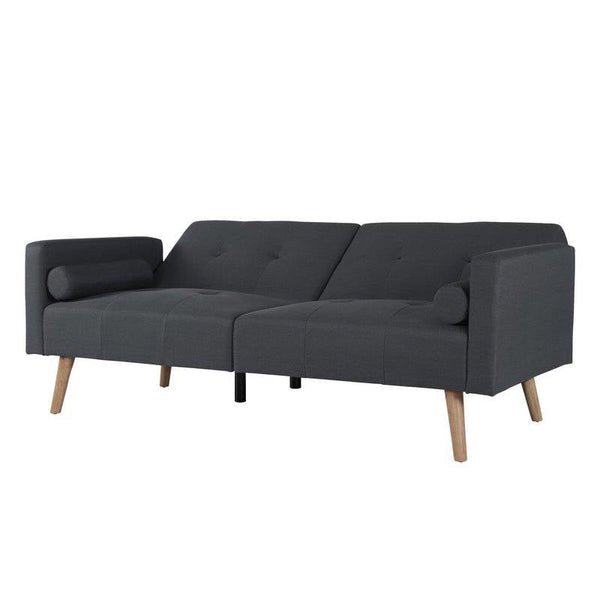 Grey Fabric Upholstered Sleeper Sofa Bed with Mid-Century Modern Wood Legs - Deals Kiosk