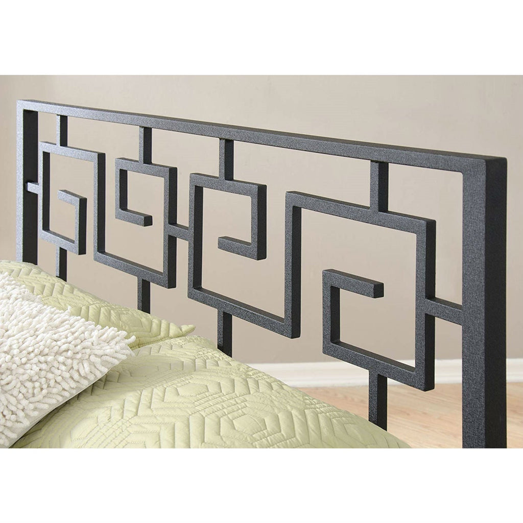 Full size Modern Meander Greek Key Style Headboard in Black Metal Finish - Deals Kiosk