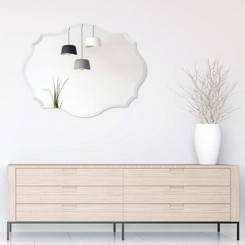 Modern Frameless 32 x 24 inch Scalloped Beveled Accent Bathroom Mirror - Deals Kiosk