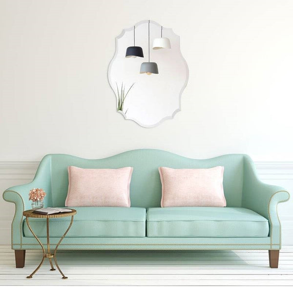 Modern Frameless 32 x 24 inch Scalloped Beveled Accent Bathroom Mirror - Deals Kiosk