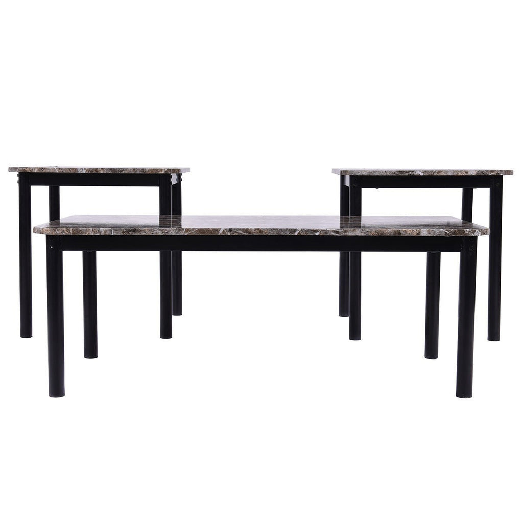 3-Piece Coffee Table and End Table Set with Faux Marble Top - Deals Kiosk