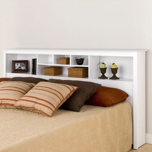 King size Stylish Bookcase Headboard in White Wood Finish - Deals Kiosk