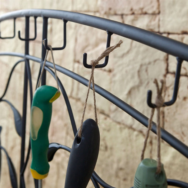 Black Metal Potting Bench with Wrought Iron Vine Details and Fabric Potting Sink - Deals Kiosk