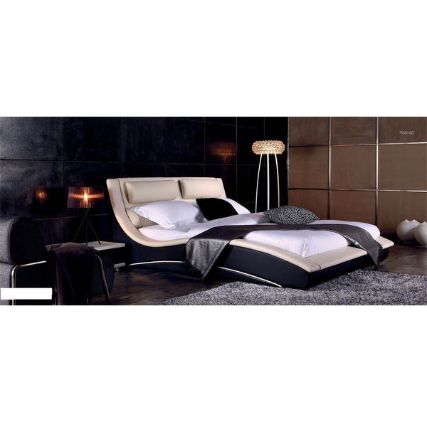 California King Modern Faux Leather Upholstered Platform Bed with Headboard in Cream Black - Deals Kiosk