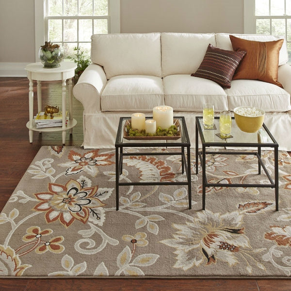 3'3" x 5'2" Tufted Cotton Area Rug with Yellow Orange Beige Brown Floral Pattern - Deals Kiosk