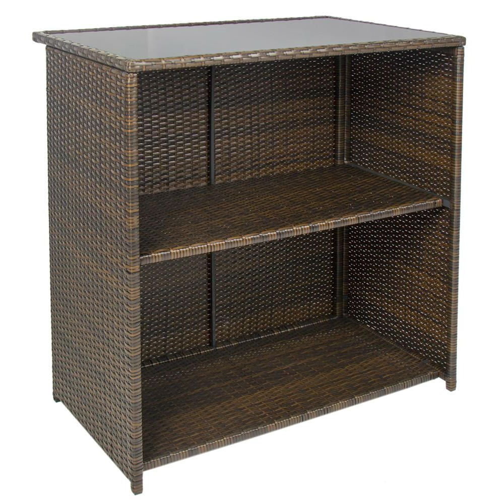 Outdoor 3-Piece PE Wicker Bar Set with Table and Stools - Deals Kiosk