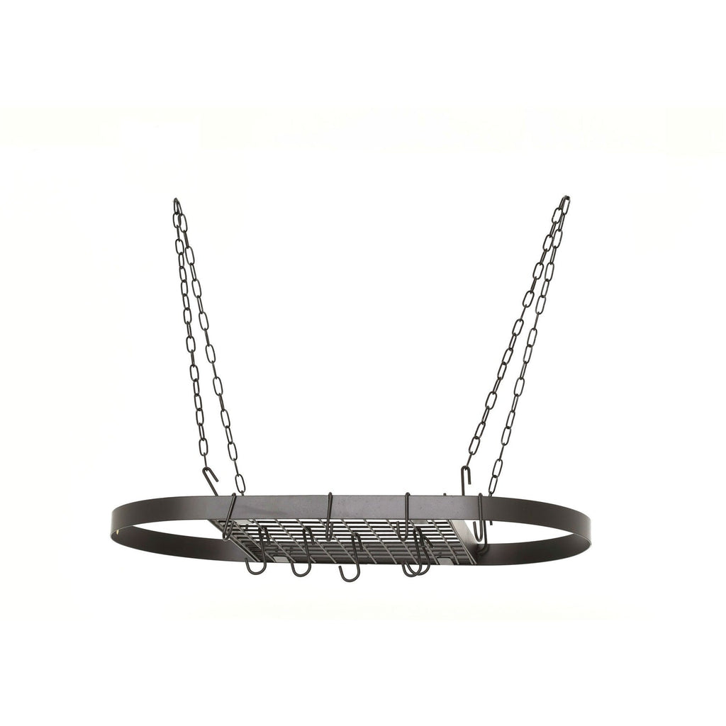 Oval Hanging Pot Rack with Chains and 2 Hooks in Matte Black - Deals Kiosk