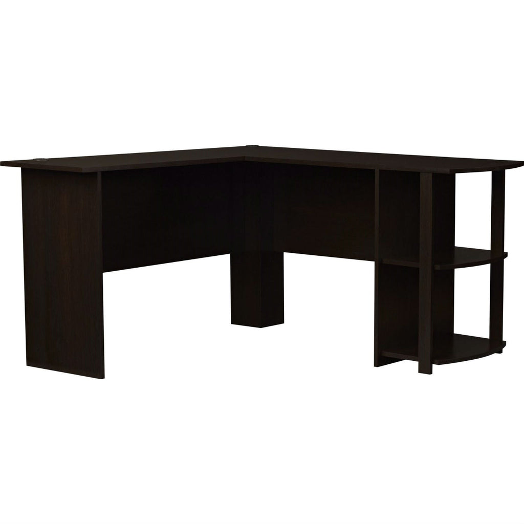 L-Shaped Corner Computer Office Desk in Dark Brown Espresso Finish - Deals Kiosk