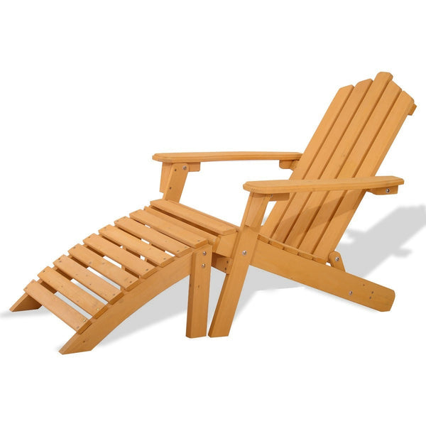 Folding Wooden Adirondack Chair with Foot Rest Ottoman - Deals Kiosk