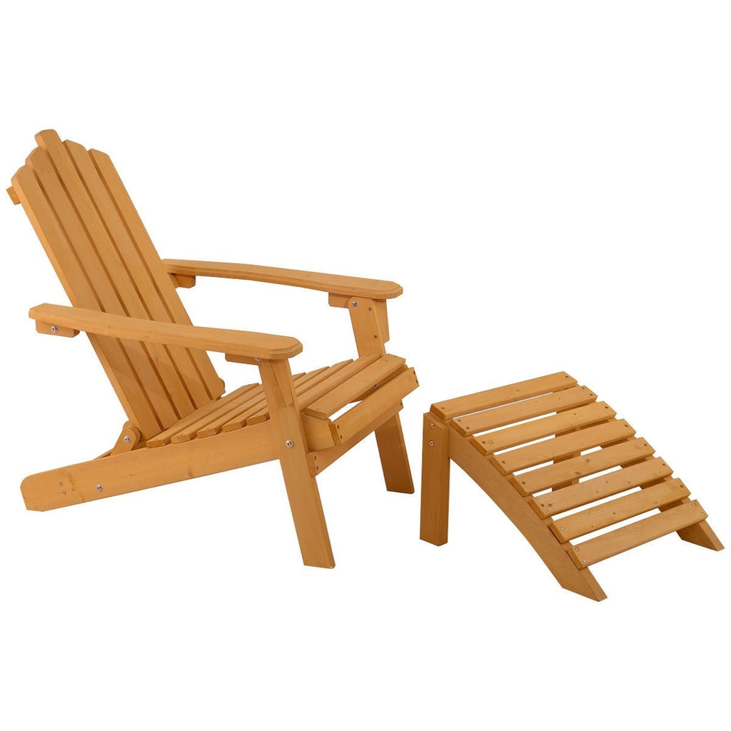 Folding Wooden Adirondack Chair with Foot Rest Ottoman - Deals Kiosk