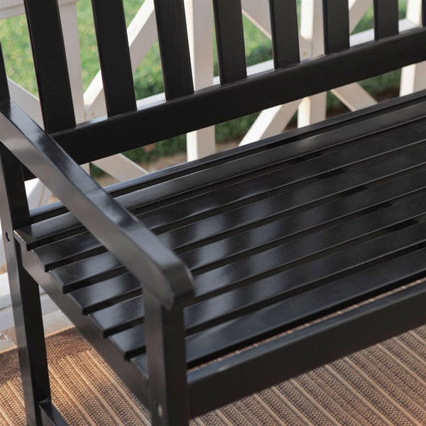 5-Ft Outdoor Curved Back Garden Bench with Armrest in Black Wood Finish - Deals Kiosk