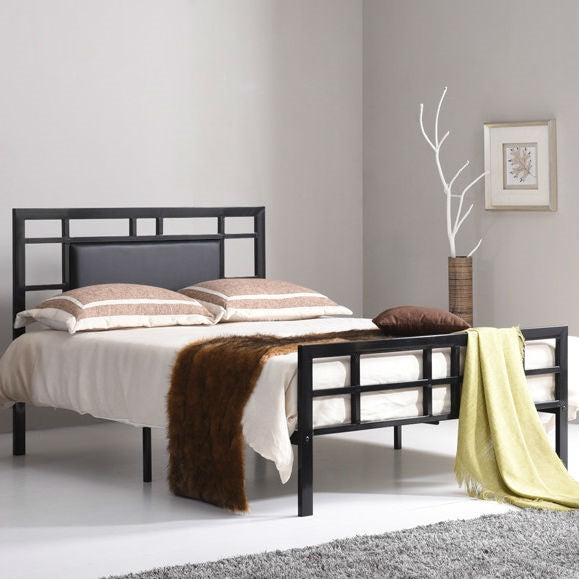 Full Modern Classic Metal Platform Bed Frame with Black Upholstered Headboard - Deals Kiosk