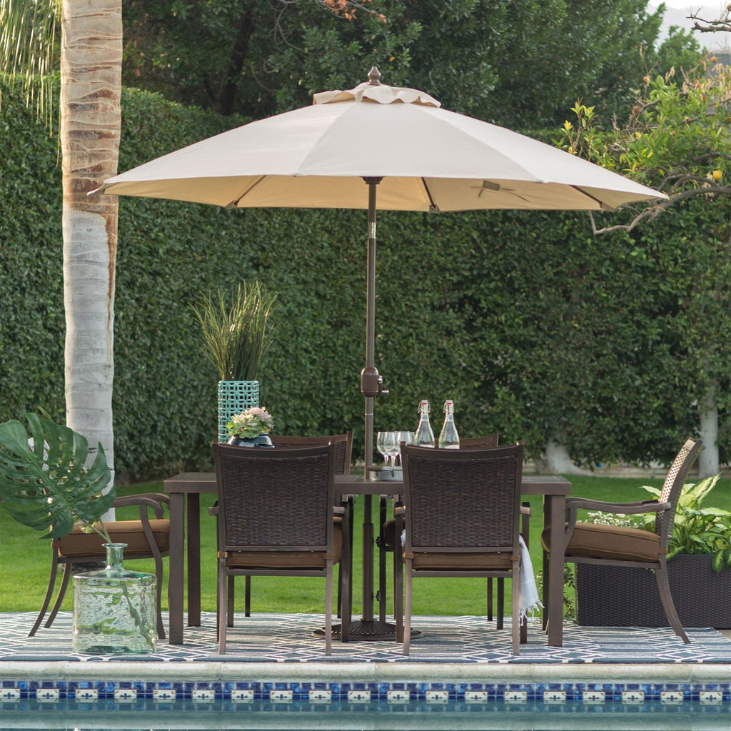 Beige Canopy 9-Ft Patio Umbrella with Push Button Tilt and Bronze Finish Pole - Deals Kiosk
