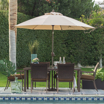 Beige Canopy 9-Ft Patio Umbrella with Push Button Tilt and Bronze Finish Pole - Deals Kiosk
