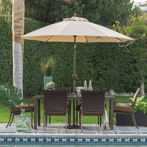 Beige Canopy 9-Ft Patio Umbrella with Push Button Tilt and Bronze Finish Pole - Deals Kiosk