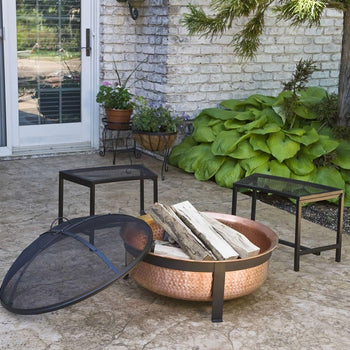 Farmhouse 100% Copper Fire Pit Tub Hand Hammered with Screen Cover - Deals Kiosk