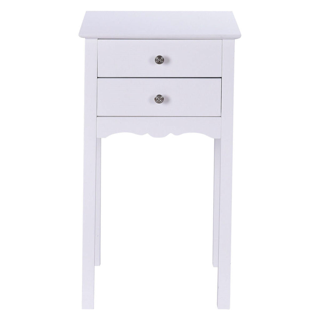 Elegant 2-Drawer End Table Nightstand Side Table in White Wood Finish - Deals Kiosk