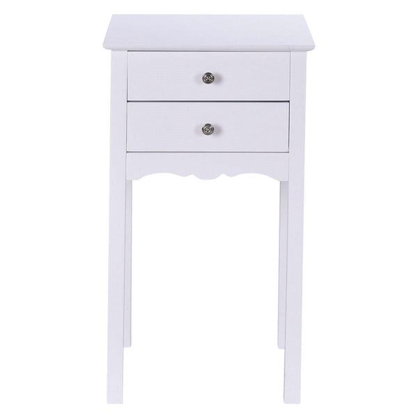 Elegant 2-Drawer End Table Nightstand Side Table in White Wood Finish - Deals Kiosk